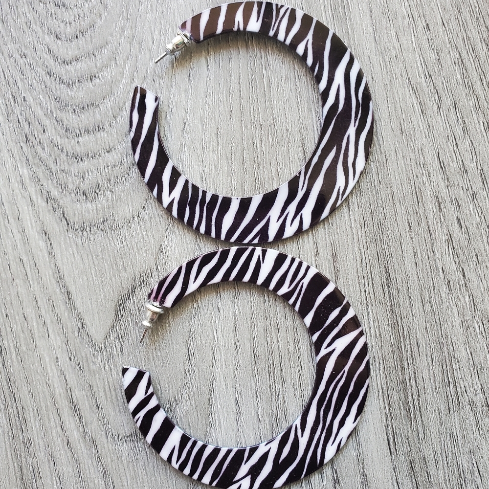 Betsey Johnson zebra print hoop earrings